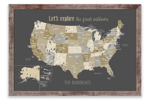 Framed Rustic Brown map, National Parks of America Map World Vibe Studio 