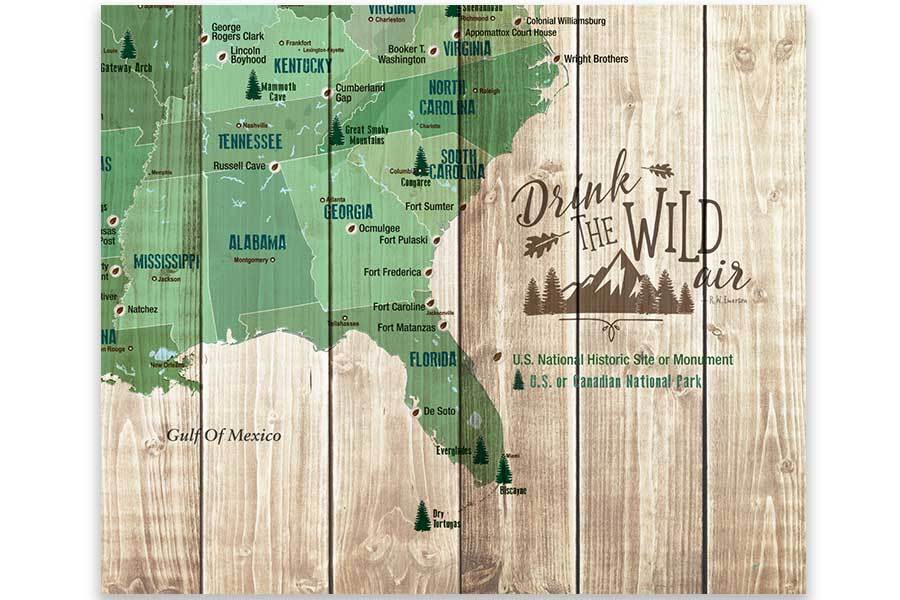 National Parks Map, Foam Mounted, Push Pin Board Map World Vibe Studio 