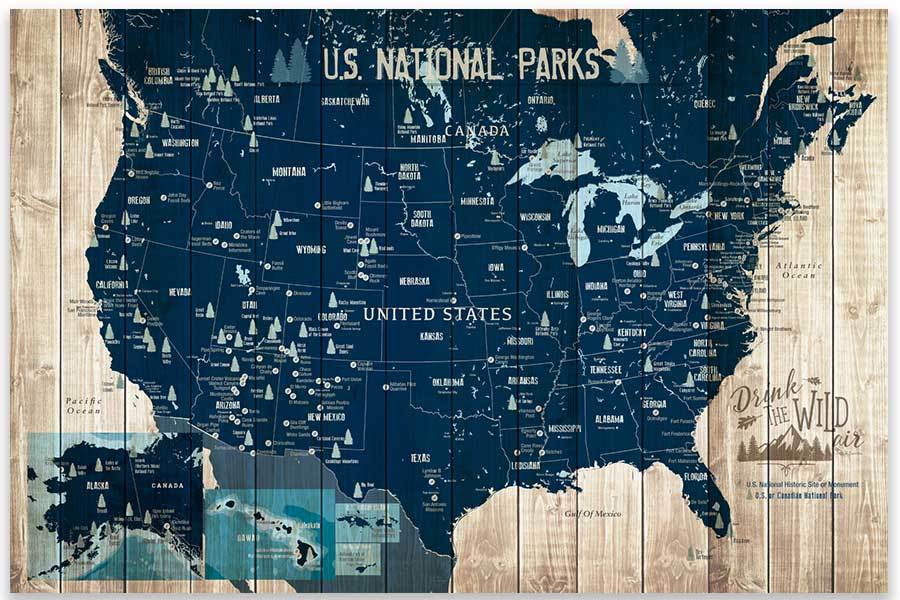 National Parks Map, Push Pin Board Map World Vibe Studio, 63 National parks