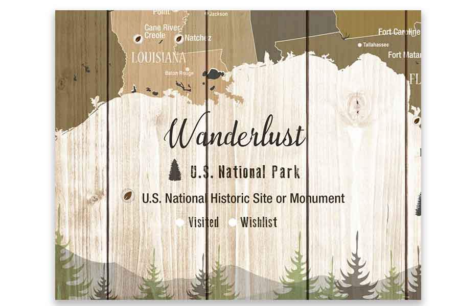 National Parks Memory Board, Canvas Map Push Pin Style, Tan Map World Vibe Studio 