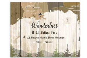 National Parks Memory Board, Canvas Map Push Pin Style, Tan Map World Vibe Studio 