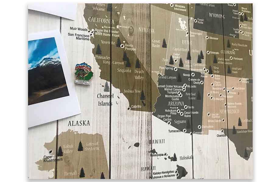 National Parks Memory Board, Canvas Map Push Pin Style, Tan Map World Vibe Studio 