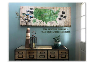 National Parks Memory Board, Canvas Map Push Pin Style, Tan Map World Vibe Studio 