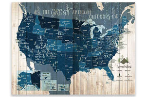 Forest System Map and US National Parks, Push Pin Canvas Board Map World Vibe Studio 18X24 Navy 