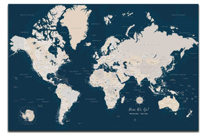 World Map Canvas, Navy, Push Pin Map Map World Vibe Studio 