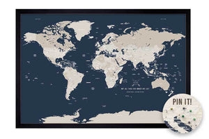 Push Pin World Map, Navy & Cream, Framed Map World Vibe Studio 