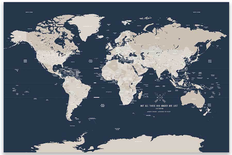 World Map Poster, Navy and Cream, Unframed Map World Vibe Studio 