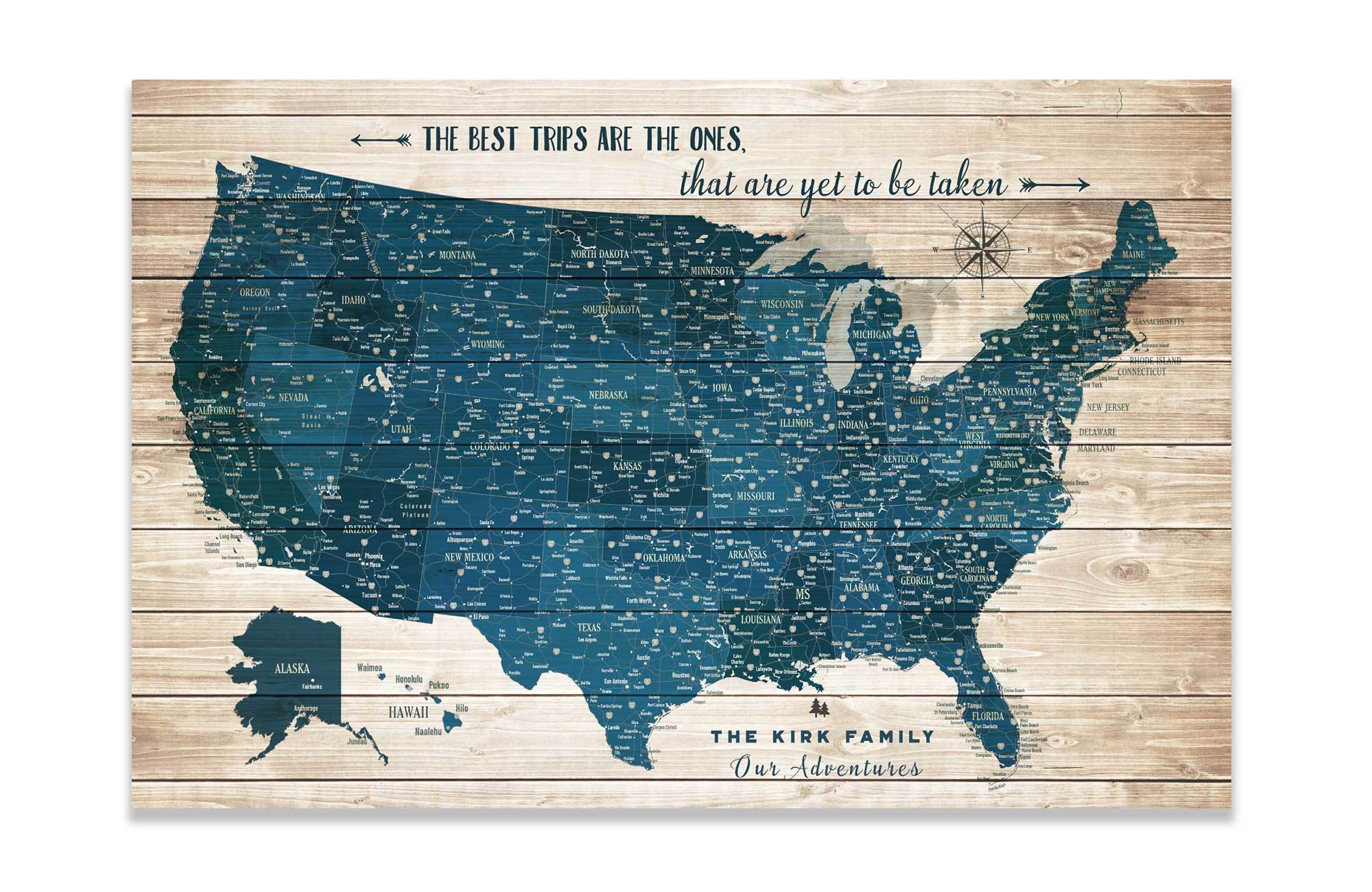 Push Pin Canvas Map, USA Road trip, Personalized Map World Vibe Studio 