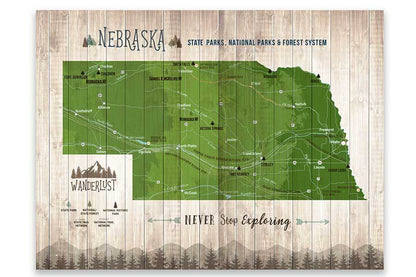 Nebraska State Parks, Map of Nebraska, Canvas Board Map World Vibe Studio 12X16 Green 