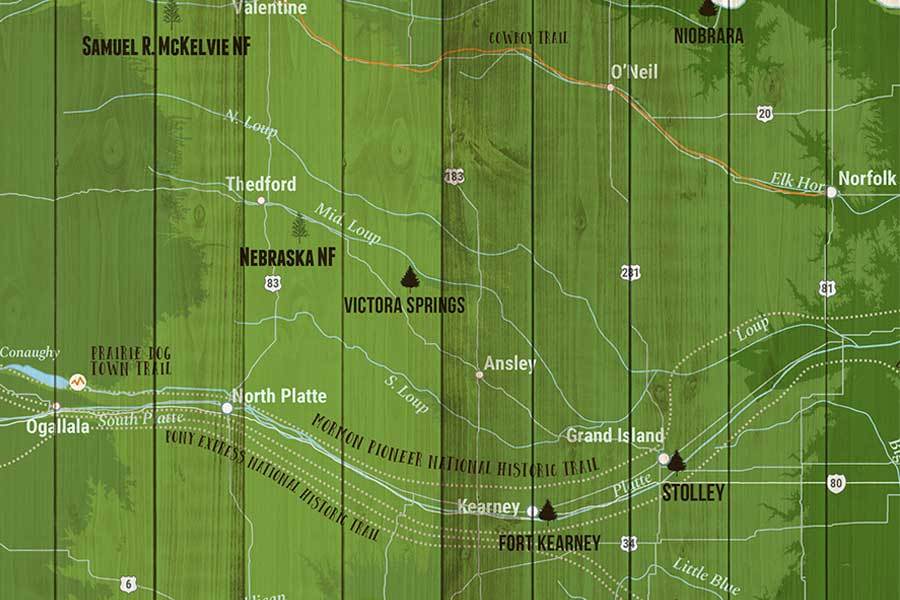 Nebraska State Parks, Map of Nebraska, Canvas Board Map World Vibe Studio 