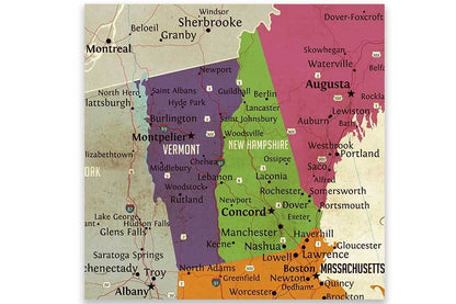 New England Map, Push Pin Style, Framed Map World Vibe Studio 