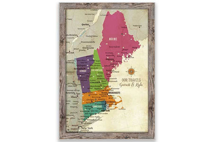 New England Map, Push Pin Style, Framed Map World Vibe Studio 20X30 