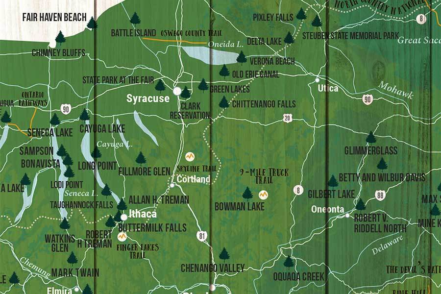 Canvas, New York Map,State park, Forests and Trails Map World Vibe Studio 