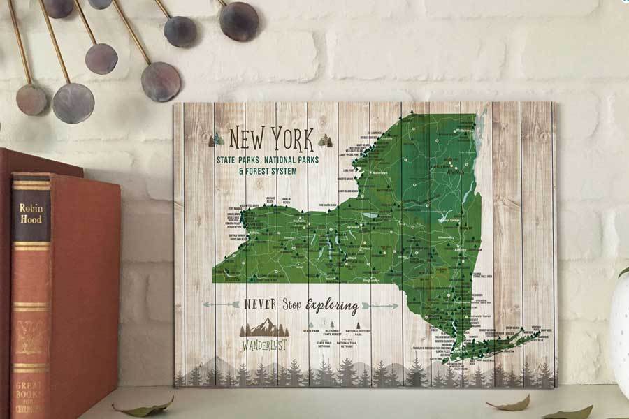 New York State Park Map Poster, Push Pin Board Option Map World Vibe Studio 