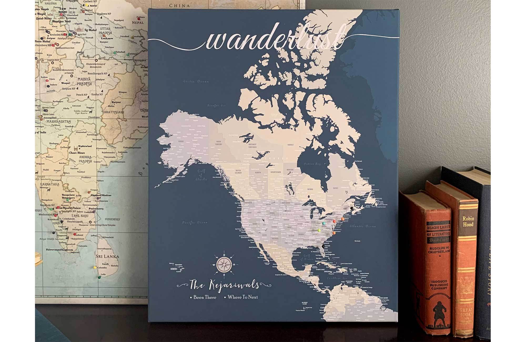 North America Canvas Map, Push Pin Wall Map Map World Vibe Studio 18X24 Navy 
