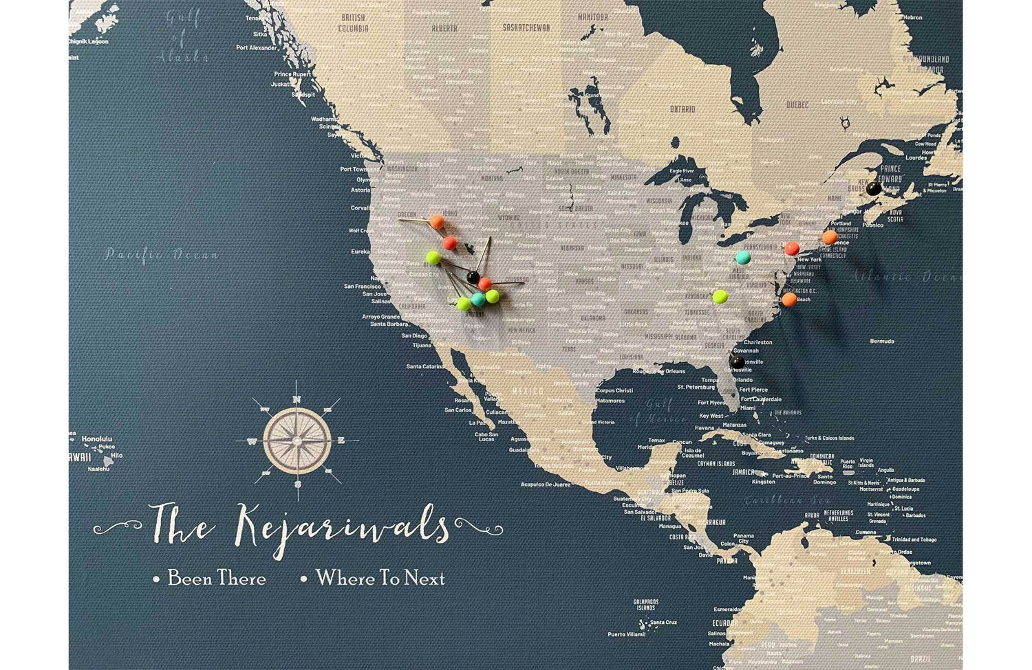 North America Canvas Map, Push Pin Wall Map Map World Vibe Studio 