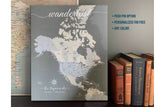 North America Canvas Map, Push Pin Wall Map Map World Vibe Studio 18X24 Brown-Gray 
