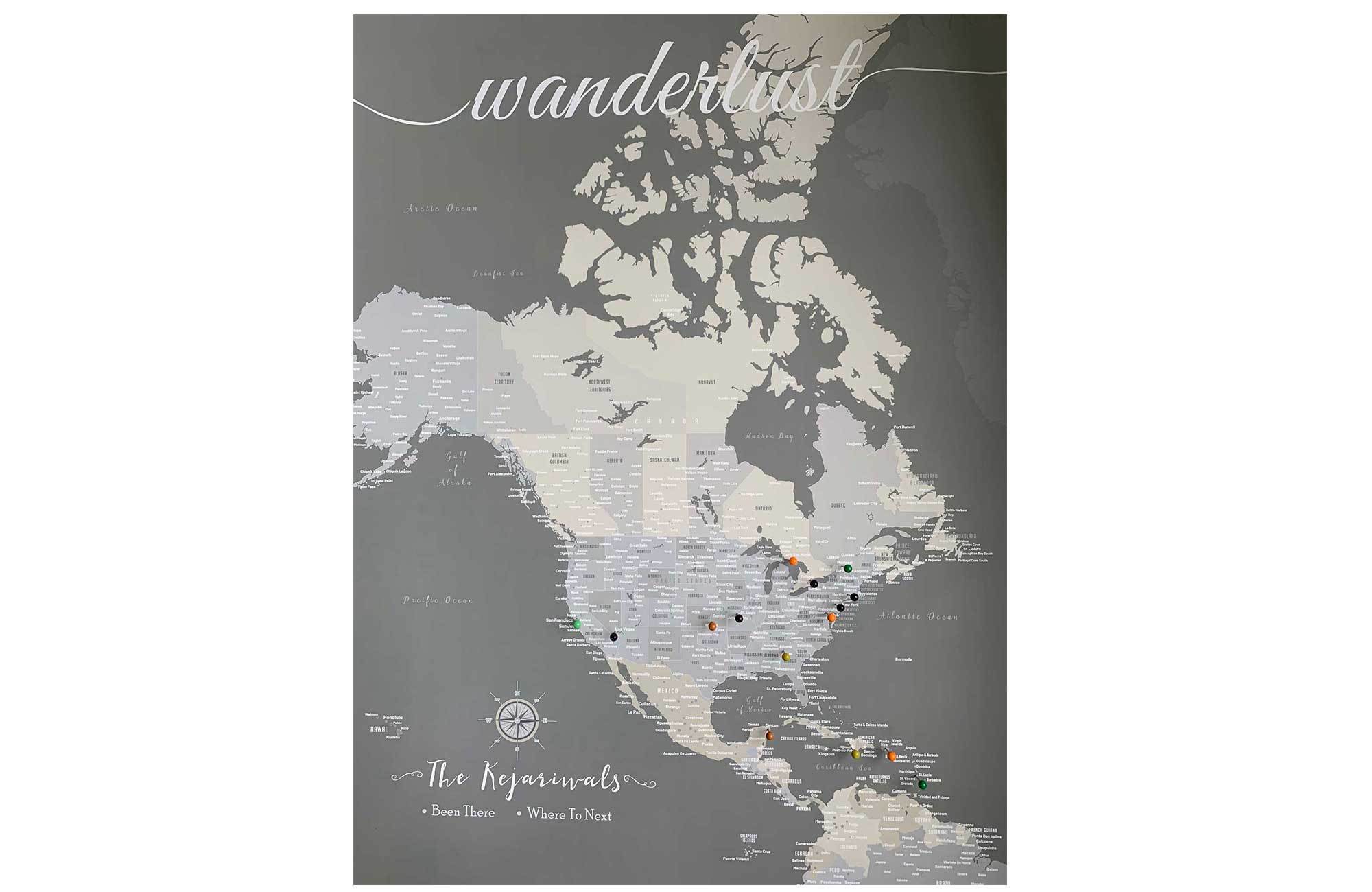 North America Canvas Map, Push Pin Wall Map Map World Vibe Studio 