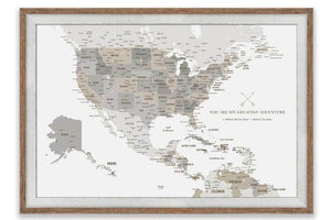 North America Map with Caribbean Islands, Push Pin Map, Framed Map World Vibe Studio 