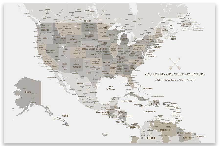 North America Map with Caribbean Islands, Poster Map World Vibe Studio 