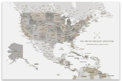 North America Map with Caribbean Islands, Poster Map World Vibe Studio 