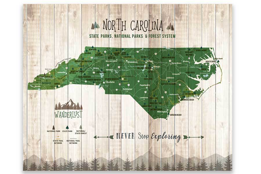 North Carolina State Park Map, Custom options Map World Vibe Studio 