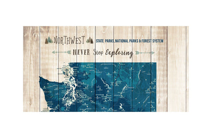 Northwest State Park Map, Washington and Oregon Poster Map World Vibe Studio 