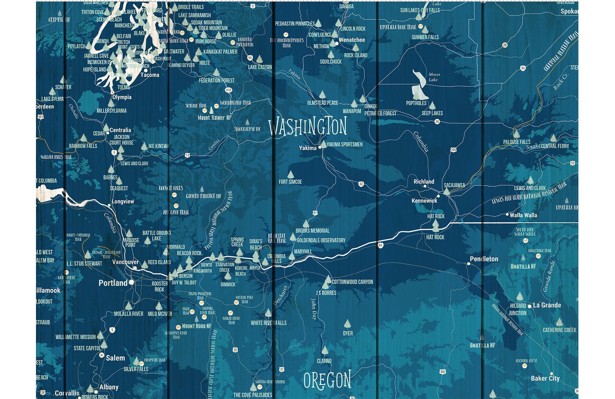Northwest State Park Map, Washington and Oregon Poster Map World Vibe Studio 