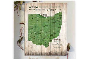Ohio State Parks Map, Canvas, Push Pin Map World Vibe Studio 