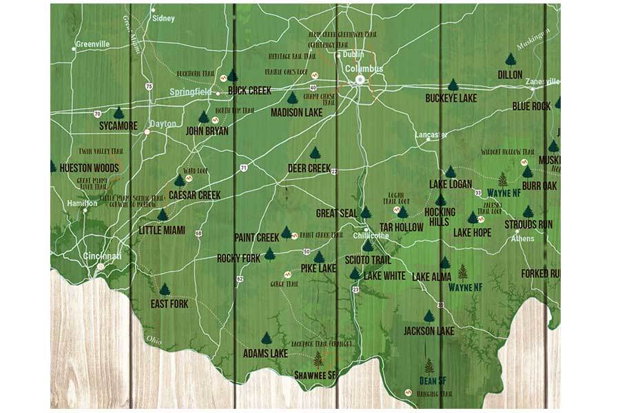 Ohio State Parks Map, Canvas, Push Pin Map World Vibe Studio 