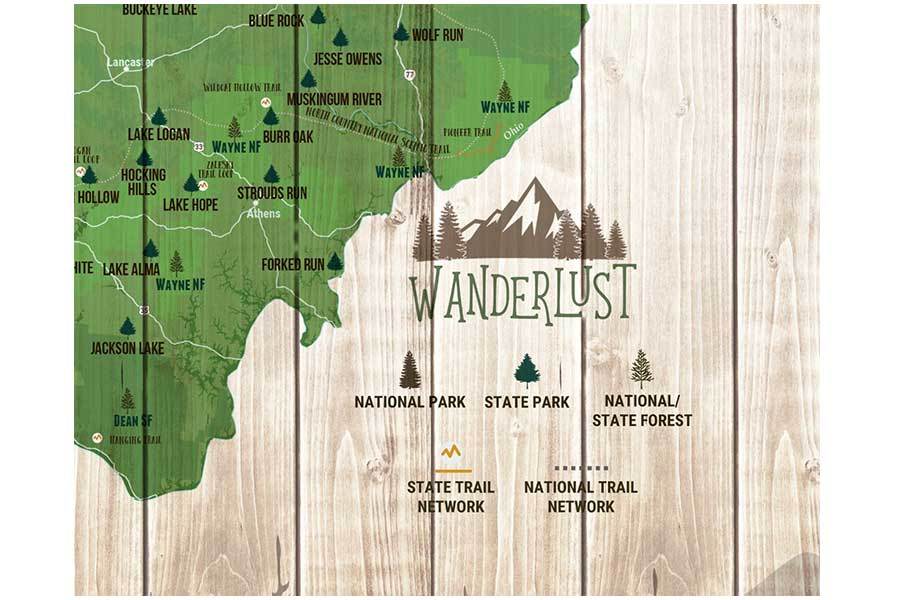 Ohio State Parks Map, Canvas, Push Pin Map World Vibe Studio 
