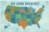 Map of USA, Poster, Orange and teals, Wall Decor Map World Vibe Studio 