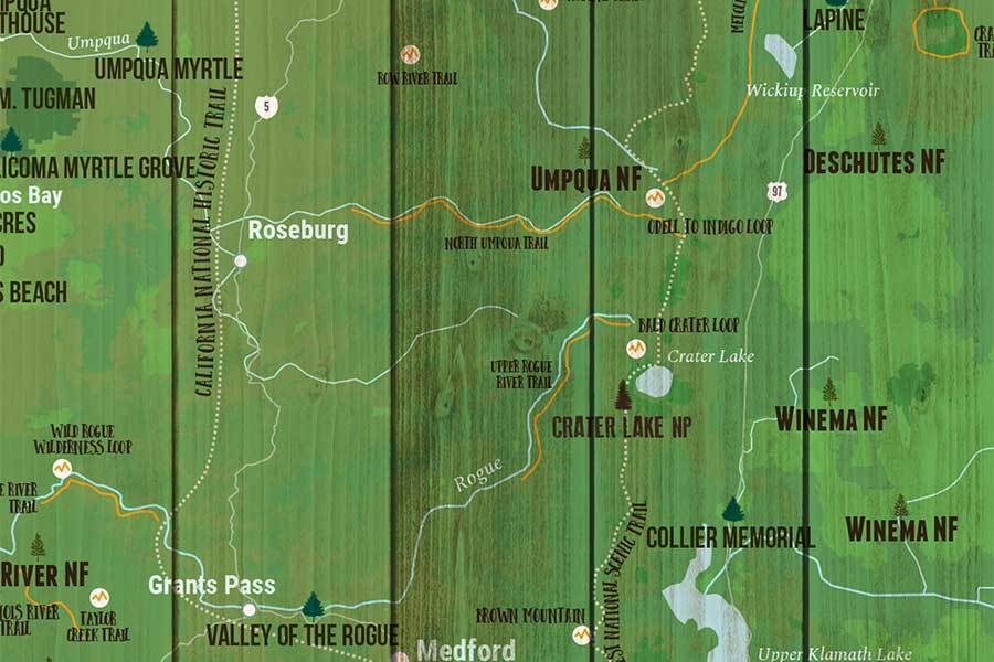 Oregon State Parks Map, Hiker Gifts Map World Vibe Studio 