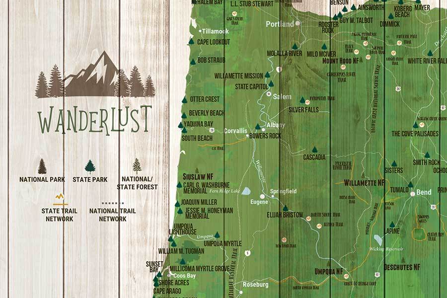 Oregon State Parks Map, Hiker Gifts Map World Vibe Studio 