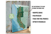 Pacific Crest Trail Map, Canvas Push Pin Board, Track Your Hike Map World Vibe Studio 