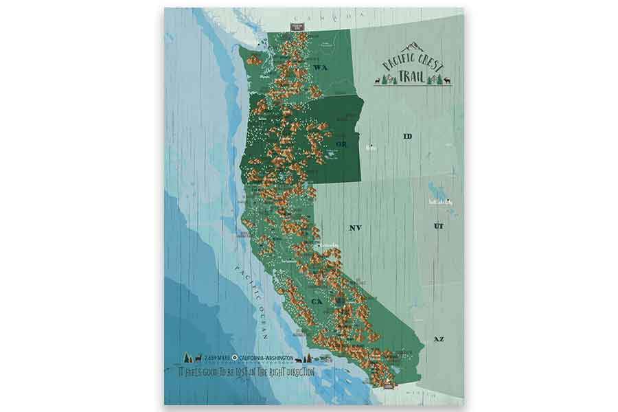 Pacific Crest Trail Map Poster Map World Vibe Studio 12X16 Greens 