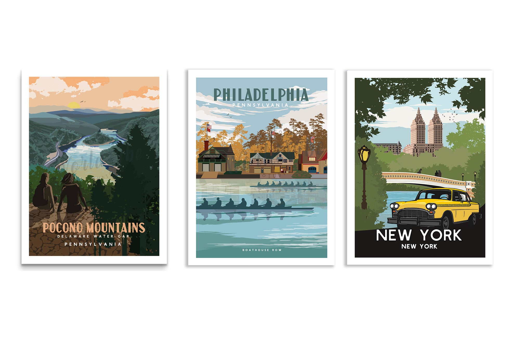 Pocono Mountains, Pennsylvania, Canvas or Poster Print, Delaware Water Gap Map World Vibe Studio 
