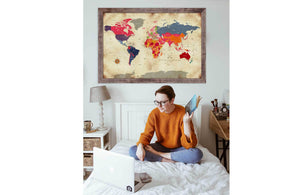 Colorful Vintage Style World Map, Push Pin Framed Map World Vibe Studio 