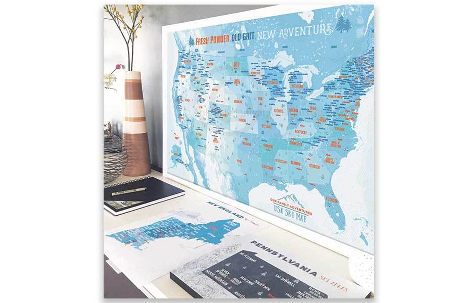 Ski and Snowboarding Map of America, Poster Map World Vibe Studio 