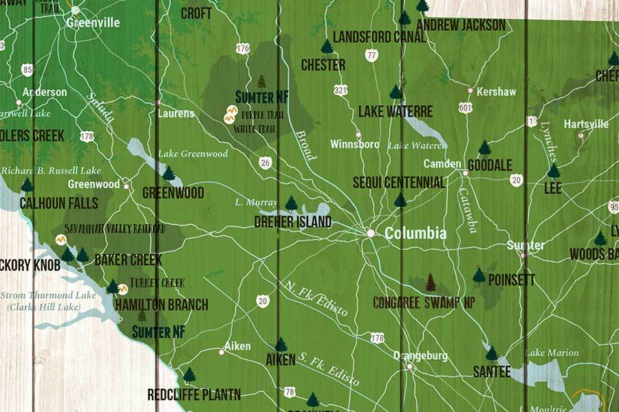 South Carolina State Parks Map, Hiker Gifts Map World Vibe Studio 