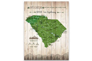 South Carolina State Parks Map, Hiker Gifts Map World Vibe Studio 12X16 Paper Print Green