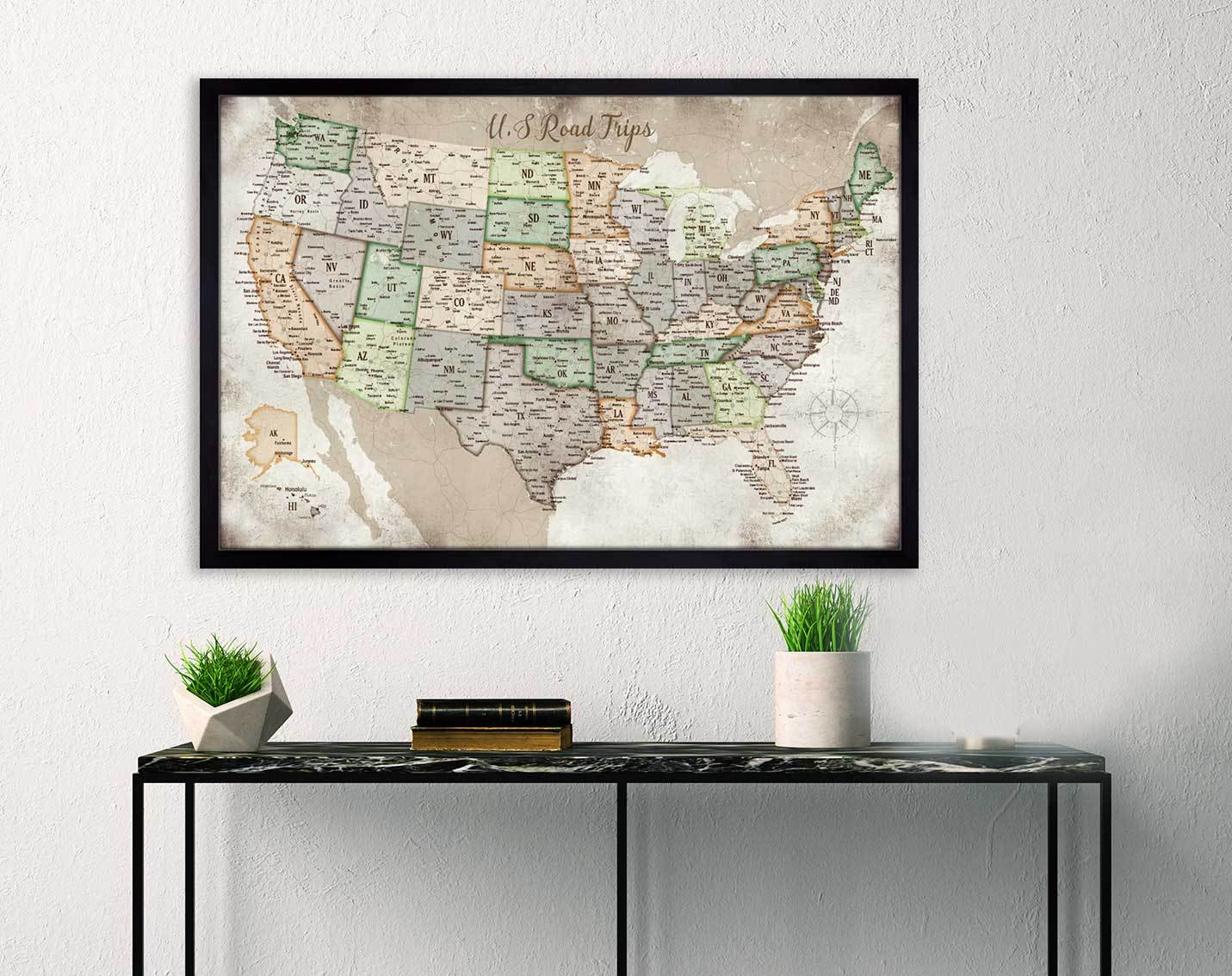 USA Road Trips, Poster, Map of USA Map World Vibe Studio 