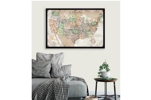 USA Road Trips, Framed, Push Pin Travel Map World Vibe Studio 