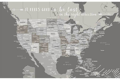 US Canvas Map with Caribbean, Photo Board Map World Vibe Studio 