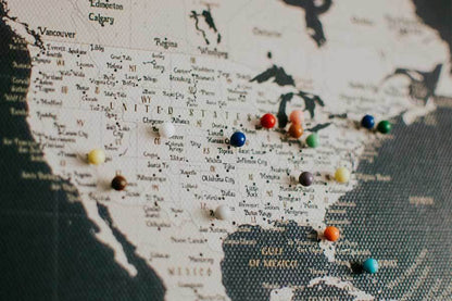 World Map on Canvas, Photo Board, Large, Pins included, 48 W X36 H Map World Vibe Studio 