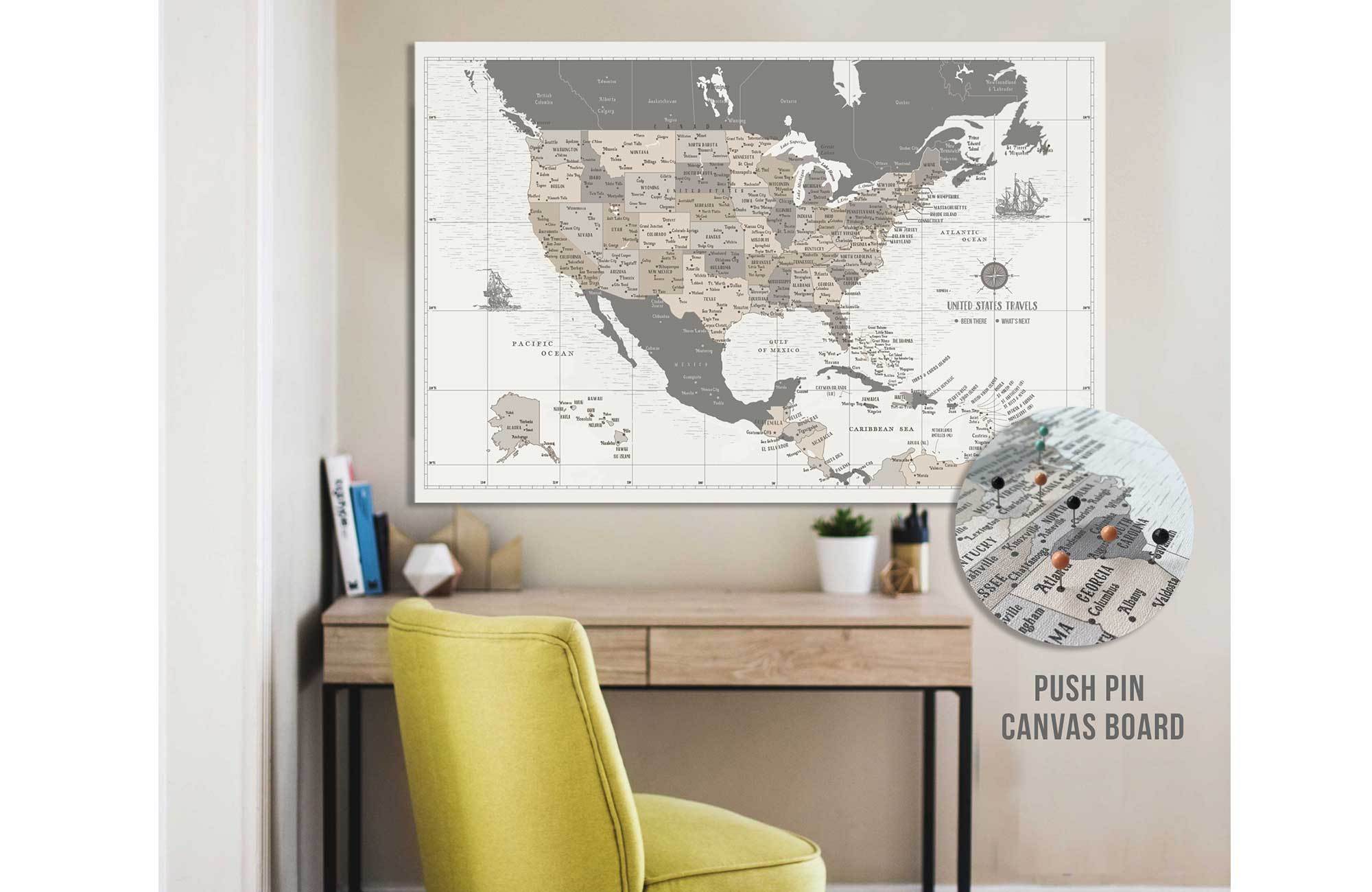 US Travel Map, Push Pin Travel Map, North America Map Map World Vibe Studio 