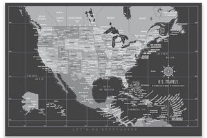 US Map with Caribbean, Canvas Board, Modern Charcoal Map World Vibe Studio 