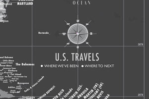 US Map with Caribbean, Canvas Board, Modern Charcoal Map World Vibe Studio 