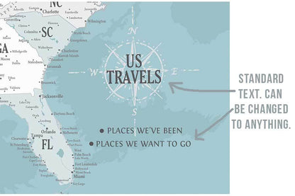 Personalized US map, Modern Blue and White, Unframed Map World Vibe Studio 
