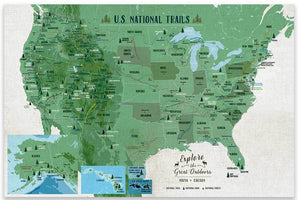 National Trails of USA, Poster Map World Vibe Studio 18X24 Greens 